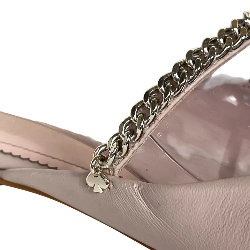 Kate Spade Isadora Beige Leather Chain Mules Pointed Toe Size 8.5